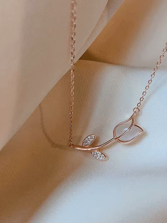 By Queen Ασημένιο Rose Gold Plated Κολιέ Τουλίπα Mε Ζιργκόν