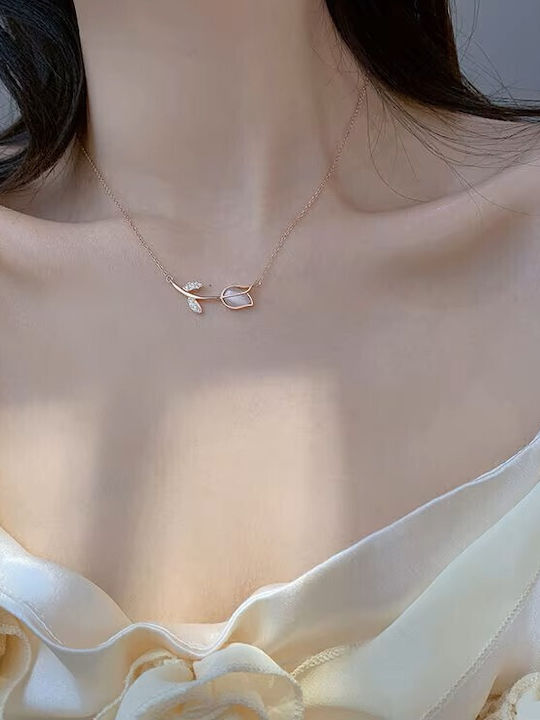 By Queen Silver Gold Plated Necklace Tulip With Zircon