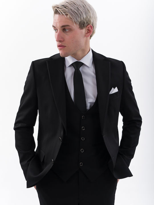 Men's Groom's Suit with Vest Black