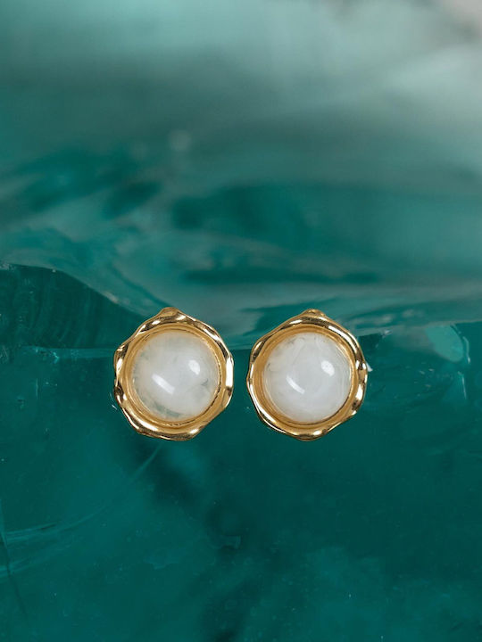 Late Again Gold Plated Steel Stud Earrings with Stones