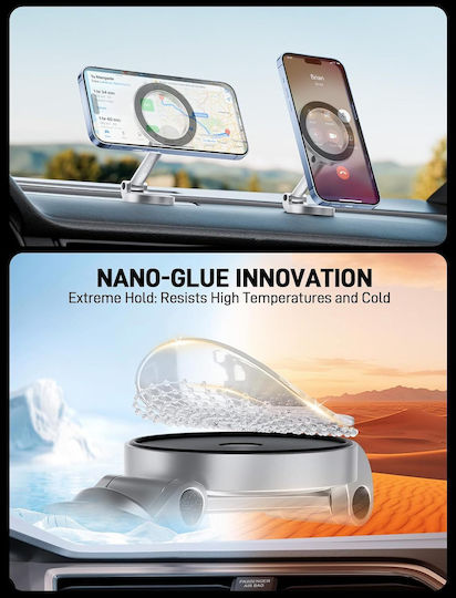 Magsafe Car Mount 42 Strong Magnets & 360° Rotation – Magnetic Support for iPhone 16 15 14 13 & Magsafe Cases – Silver