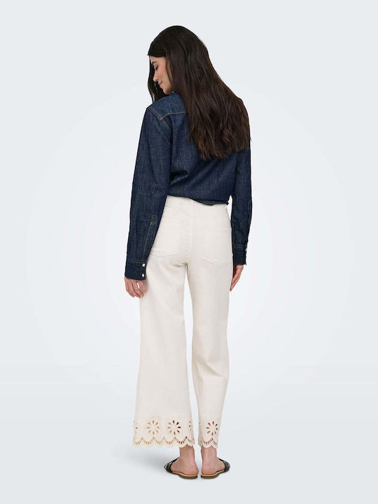 Women's Jean Pants In Wide Leg Style Ecru