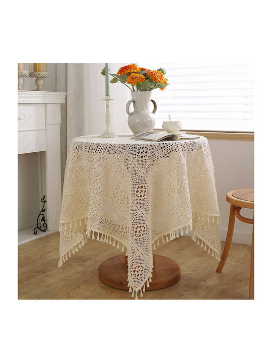 FRIPIA Cotton Tablecloth With White Lace 150x150cm