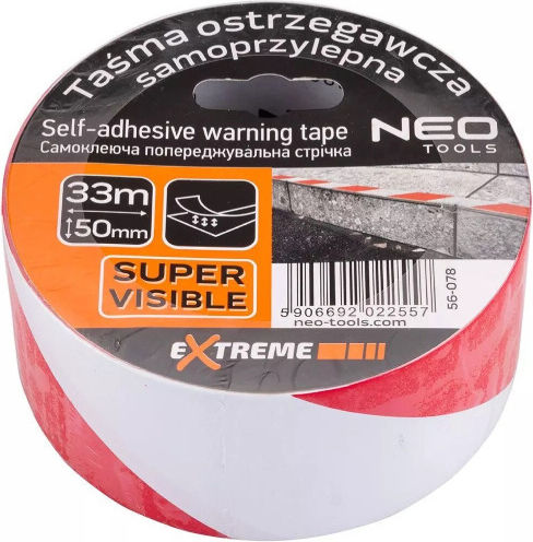 Neo Tools Marking Tape Adhesive 50mmx33m Red-White 56-078