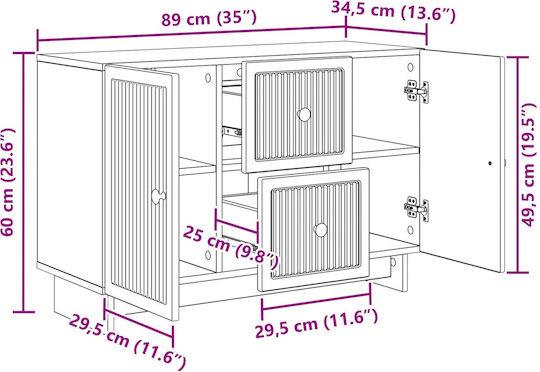 Буфет Дървен с Чекмеджета Дъб 89x34.5x60см
