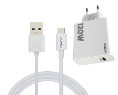 Moxom Charger With USB-A Port And USB-C Cable 120W White MX-HC246