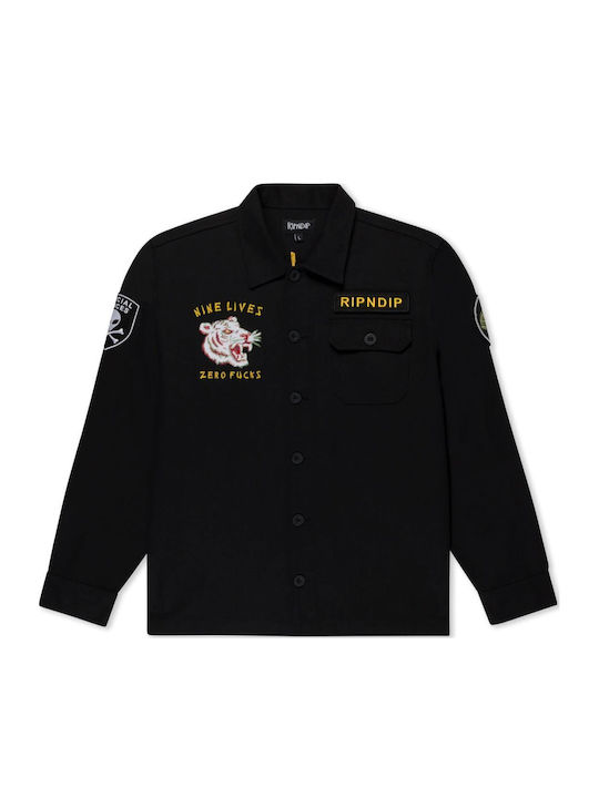 Long Sleeve Overshirt In Regular Fit Camo Black