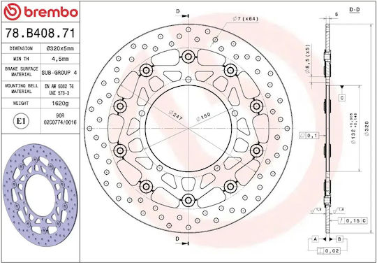 Brembo Motorradscheibe Runde Schwimmende 320mm 78b40871