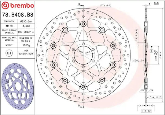 Brembo Motorradscheibe Runde Schwimmende 330mm 78b408b8