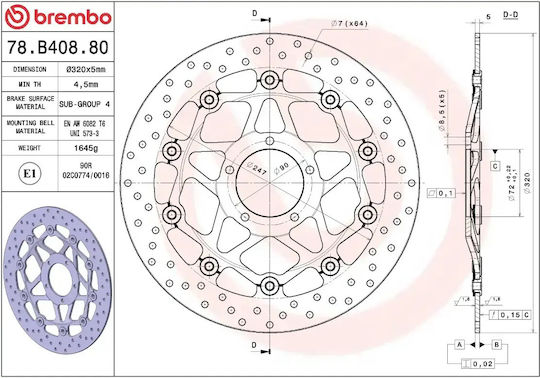 Brembo Кръгъл Плаващ Мотоциклетен Диск 320mm 78b40880