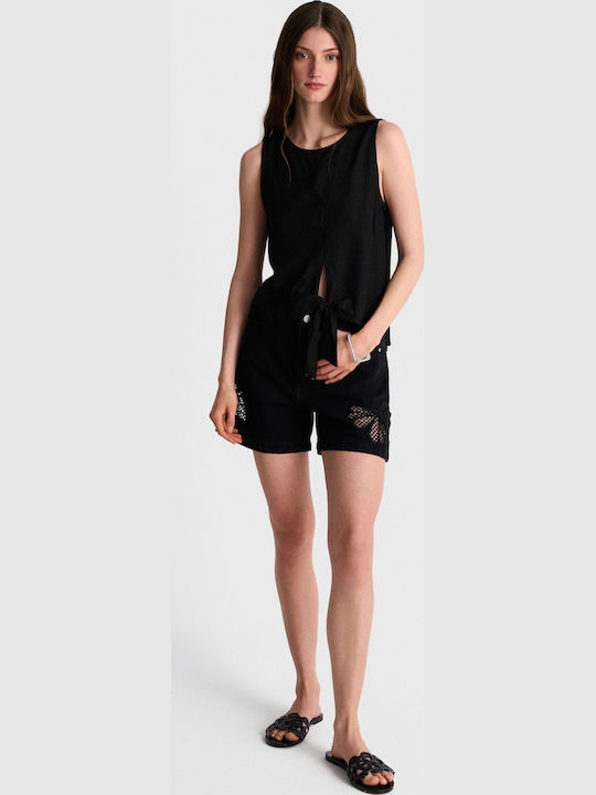 Damen Bluse Ärmellos Schwarz