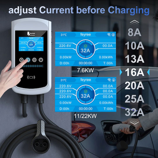 Qova Stație de Încărcare Montată pe Perete Monofazată 11kW cu Cablu Încorporat Tip 2