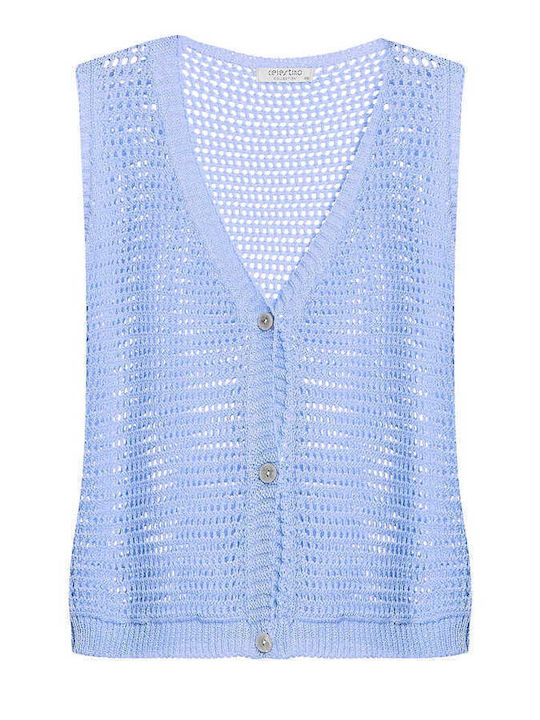 Celestino Damen Strickweste mit Lochmuster Hellblau