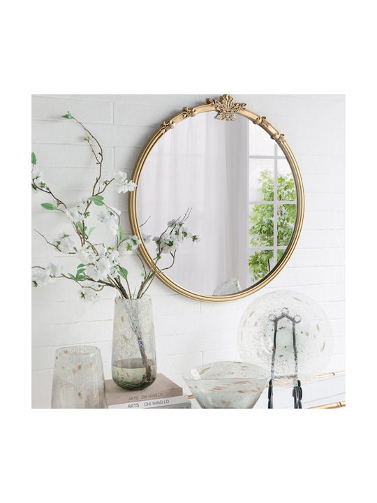 Artekko Wall Mirror With Gold Wooden Frame Diameter 76cm