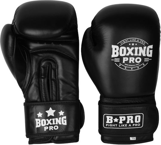 Boxing Pro Γάντια Πυγμαχίας Δερμάτινα για Αγώνα Μαύρα