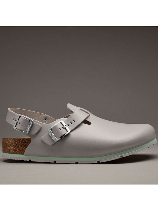 Birkenstock Δερμάτινα Ανατομικά Σαμπό Γκρι