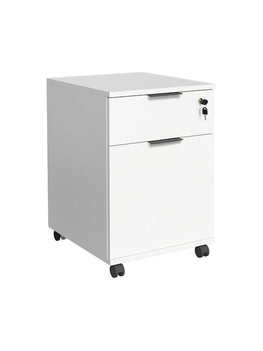 Rio Office Storage Chipboard Drawer with Wheels, Lock & 1 Drawers White L41xW45xH61cm