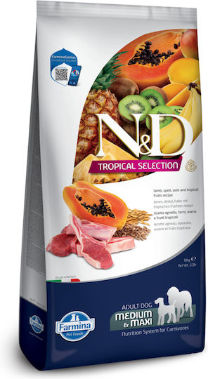 Farmina N&D Tropical Selection 10kg Dry Food with Few Grains for Adult Medium & Large Breed Dogs with Lamb
