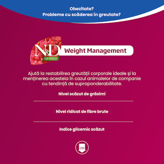Farmina Quinoa Weight Management 7kg Ξηρά Τροφή Διαίτης, χωρίς Σιτηρά για Ενήλικους Σκύλους Μικρόσωμων Φυλών με Αρνί