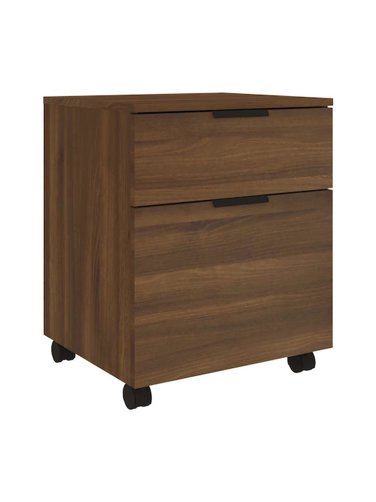 Office Storage Chipboard Cabinet With Wheels & Drawers Walnut L45xW38xH54cm