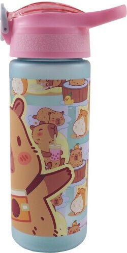Gim Kunststoff Kinder Trinkflasche Capybara Thermos mit Stroh Graue 600ml
