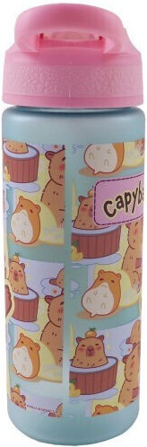 Gim Kunststoff Kinder Trinkflasche Capybara Thermos mit Stroh Graue 600ml