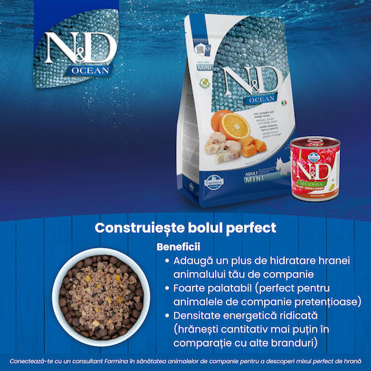 Farmina N&D Ocean Adult Mini 7kg Hrană Uscată fără Cereale pentru Câini Adulţi de Rase Mici cu Dovleac și Pește