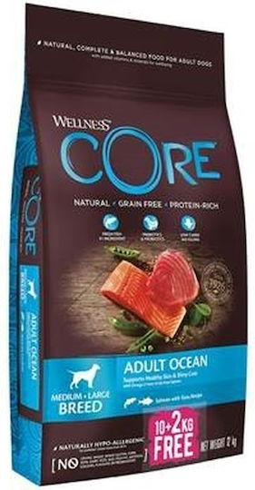 Wellness Core 10kg Ξηρά Τροφή για Ενήλικους Σκύλους με Σολομό, Πουλερικά, Κρέας, Τόνο και Λαχανικά