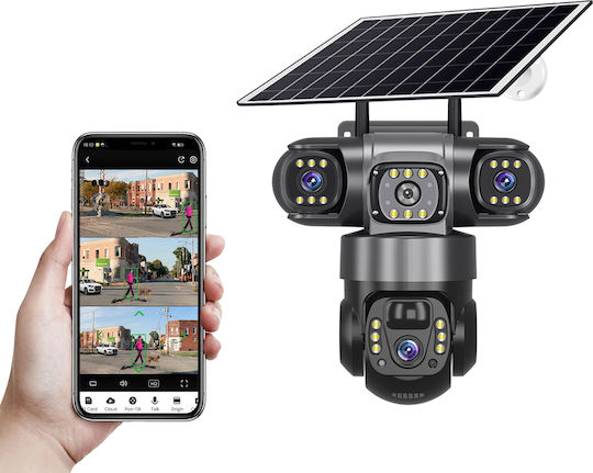TN-111 Cameră de Supraveghere IP Triplă Wi-Fi/4G Full HD+ 5MP Rezistentă la Apă cu Baterie cu Comunicare Bidirecțională și Obiectiv de 4mm