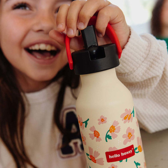 Hello Hossy Sticlă Pentru Copii Din Oțel Inoxidabil Cu Pai Springtime 350ml