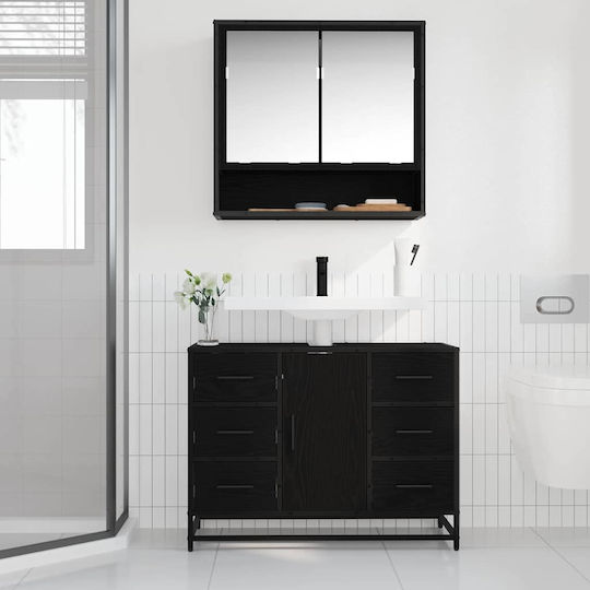 vidaXL Waschtisch mit Waschbecken L80xB33xH60cm Black Oak