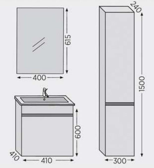 Furnibath Πάγκος με Νιπτήρα Μ41xΒ60xΥ41cm Λευκή Λάκα