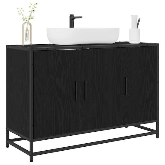 vidaXL Waschtisch mit Waschbecken L90xB33xH60cm Black Oak