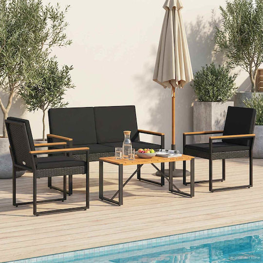 Garten- und Outdoor-Möbelsets 4 Stück Schwarz mit Kissen