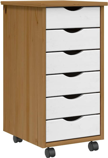 Vidaxl Rollschrank mit Schubladen Moos Honigbraun Massives Kiefernholz 34x39x65,5cm 1 Stück Braun