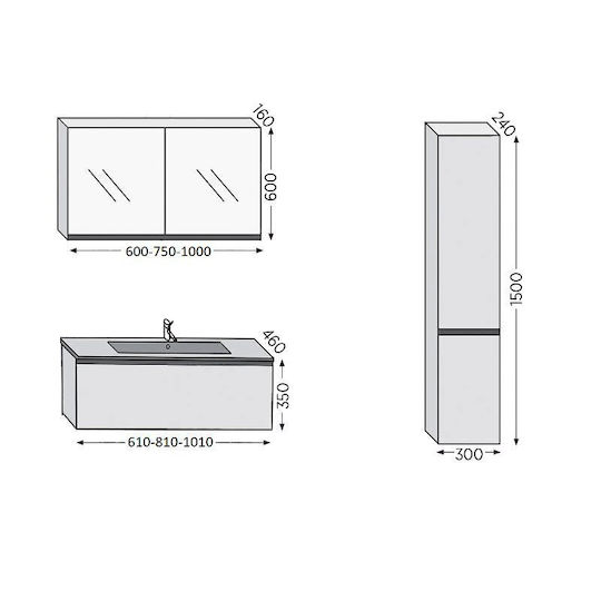 Furnibath Waschtisch mit Waschbecken L61xB35xH46cm Walnut