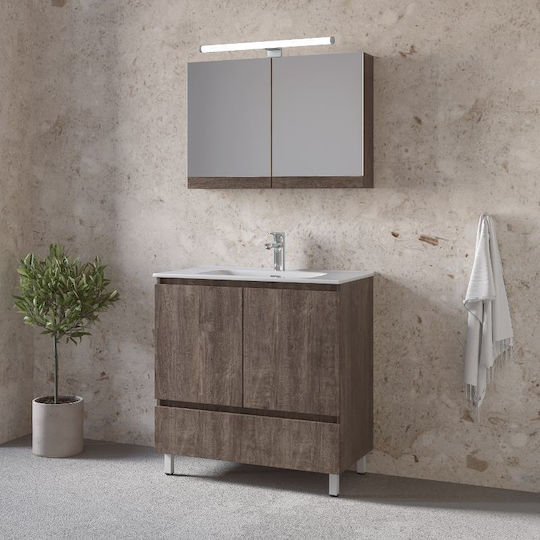 Furnibath Шкаф със Мивка & Огледало Д101xШ46xВ72см Сив