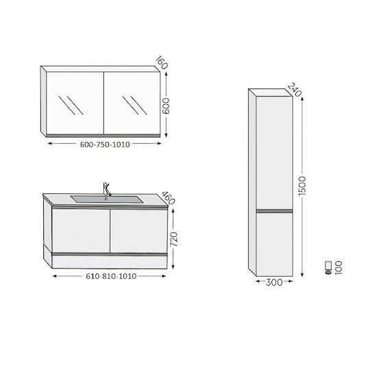 Furnibath Waschtisch mit Waschbecken L101xB72xH46cm Grey
