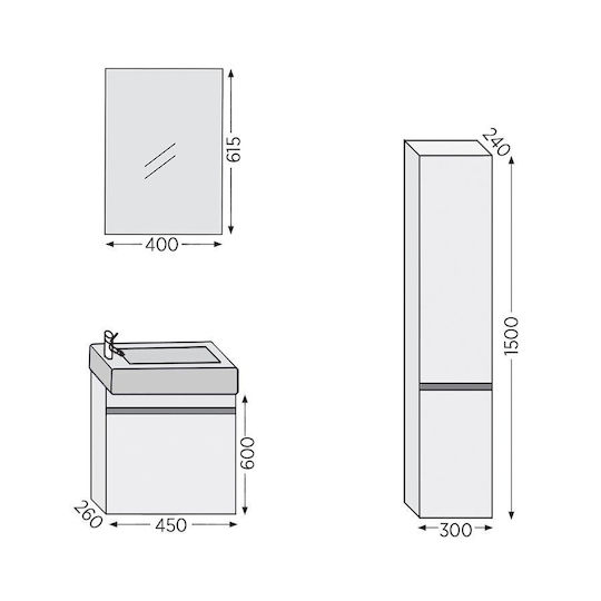 Furnibath Πάγκος με Νιπτήρα & Καθρέπτη Μ45xΒ60xΥ26cm Λευκή Λάκα