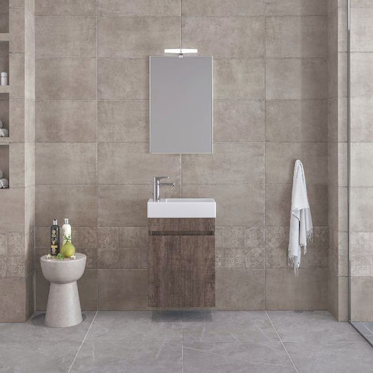 Furnibath Πάγκος με Νιπτήρα & Καθρέπτη Μ45xΒ60xΥ26cm Λευκή Λάκα