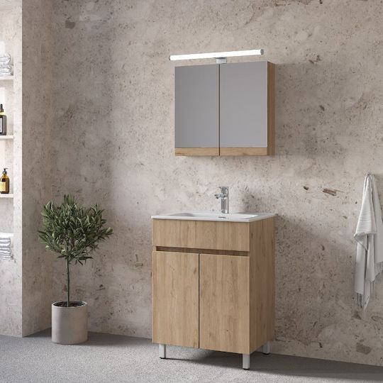 Έπιπλο Royal Toledo 60 Walnut 61x46x72cm Βάση Νιπτήρας Καθρέπτης Ντουλάπι
