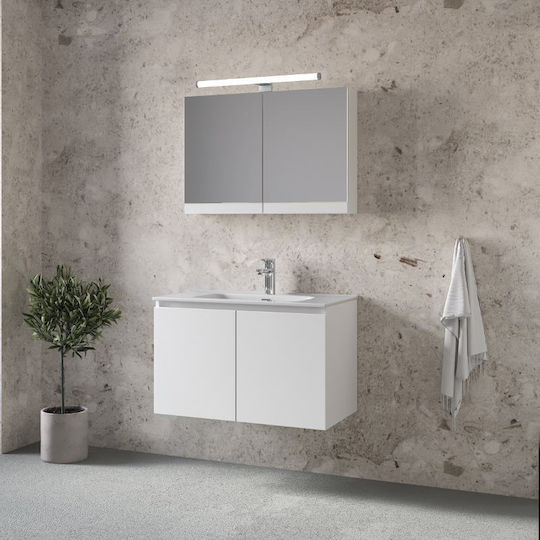 Mobilier Royal Madrid 80 Lac Alb 81x46x50cm Bază Chiuvetă Dulap Oglindă