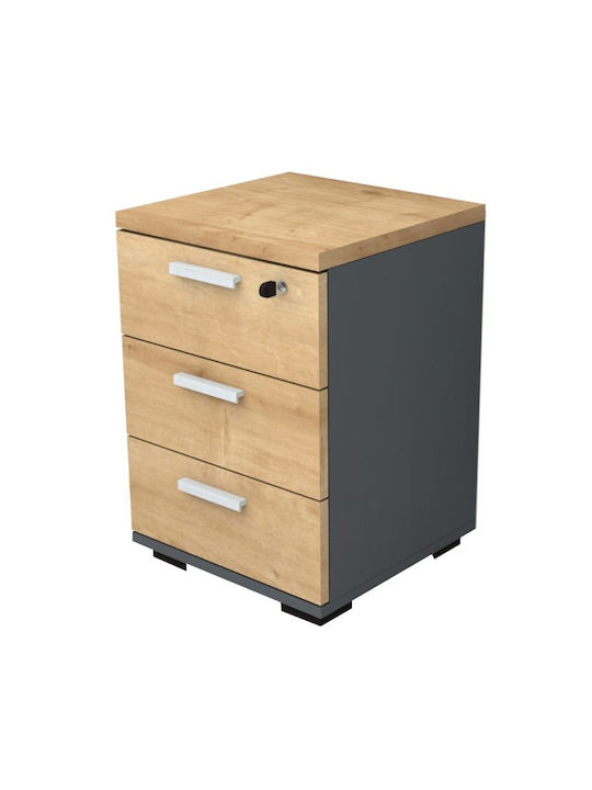 Office Storage Chipboard Drawer Ανθρακί - Φυσικό Οξιάς L39xW40xH57cm
