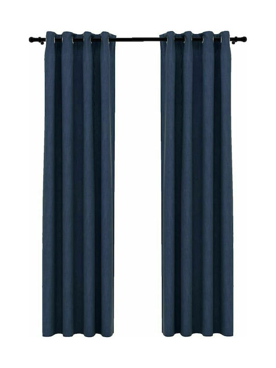 vidaXL Set of Blackout Curtains with Grommets Blue 2 Pieces 140x225cm