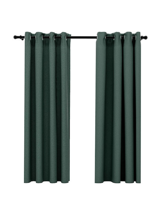 vidaXL Set Perdele Opacitate Cu Capse Verde 140x175cm