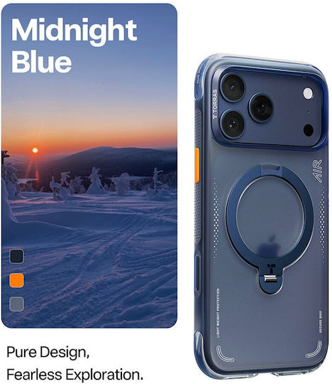 Torras Ostand Spin Umschlag Rückseite Silikon Blau (iPhone 17 Pro Max)