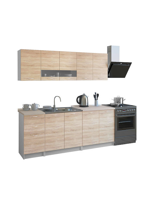 BENTLEE Kitchen Cabinet Set Wall & Floor with Countertop Sonoma / White 200x29.2x59.4cm