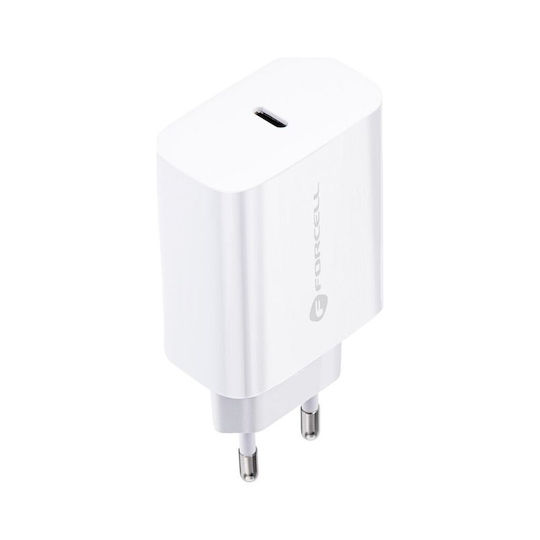 Forcell Încărcător cu Port USB-C și Cablu USB-C 25W Livrarea energiei Albς (F-Energy)