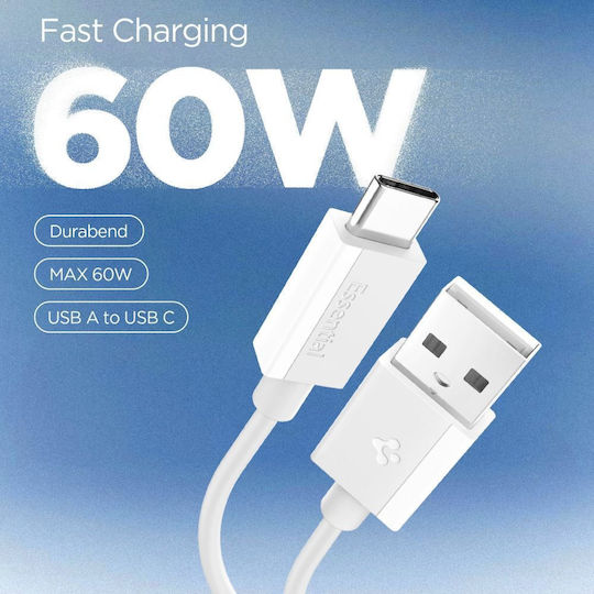 Spigen USB 2.0 Cable USB-C male - USB-A 60W PD Λευκό 1m ACA08715