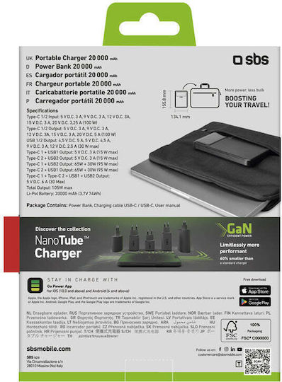 SBS Power Bank 20000mAh 100W Power Delivery